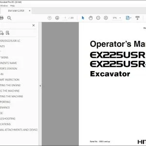 Hitachi EX225USR EX225USR-LC Excavator Operator's Manual EM14W12 PDF