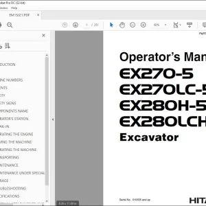 Hitachi EX270-5 EX270LC-5 EX280H-5 EX280LCH-5 Excavator Operator's Manual PDF