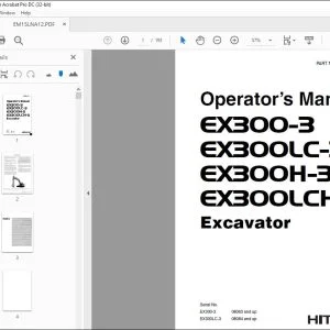 Hitachi EX300-3 EX300LC-3 EX300H-3 EX300LCH-3 Operator's Manual PDF