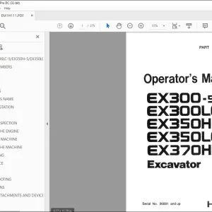 Hitachi EX300-5 EX300LC-5 EX350H-5 EX350LCH-5 EX370HD-5 Operator's Manual PDF
