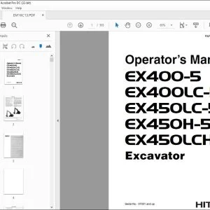 Hitachi EX400-5 EX400LC-5 EX450LC-5 EX450H-5 EX450LCH-5 Operator's Manual EM16C13 PDF