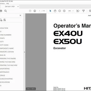 Hitachi EX40U EX50U Excavator Operator's Manual EM1AV11 - PDF DOWNLOAD