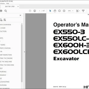 Hitachi EX550-3 EX550LC-3 EX600H-3 EX600LCH-3 Excavator Operator's Manual PDF