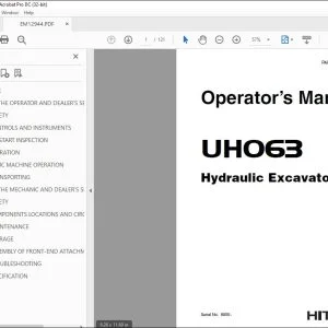 Hitachi UH063 Hydraulic Excavator Operator's Manual - PDF DOWNLOAD
