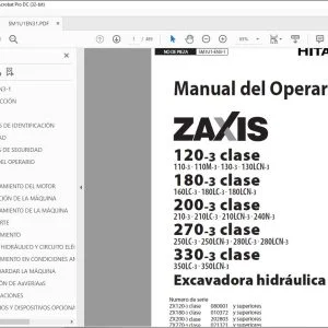 Hitachi ZAXIS 120-3 180-3 200-3 270-3 330-3 clase Manual del Operario PDF