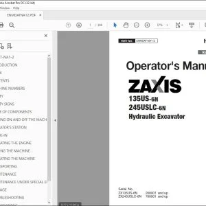 Hitachi ZAXIS 135US-6N 245USLC-6N Hydraulic Excavator Operator's Manual PDF
