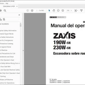 Hitachi ZAXIS 190W-5N 230W-5N Excavadora sobre ruedas Manual del operador PDF
