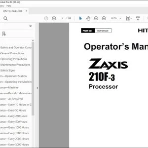 Hitachi ZAXIS 210F-3 Processor Operator's Manual OMT231449 PDF