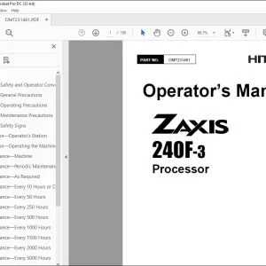 Hitachi ZAXIS 240F-3 Processor Operator's Manual OMT231461 PDF