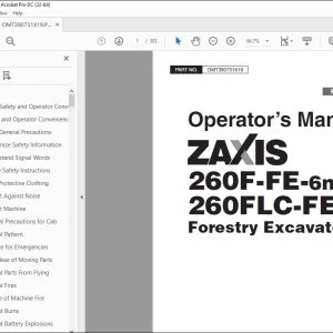 Hitachi ZAXIS 260F-FE-6n 260FLC-FE-6n Excavator Operator's Manual PDF
