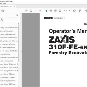 Hitachi ZAXIS 310F-FE-6N Forestry Excavator Operator's Manual PDF