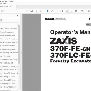 Hitachi ZAXIS 370F-FE-6N 370FLC-FE-6N Excavator Operator's Manual PDF