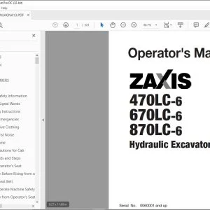 Hitachi ZAXIS 470LC-6 670LC-6 870LC-6 Excavator Operator's Manual PDF