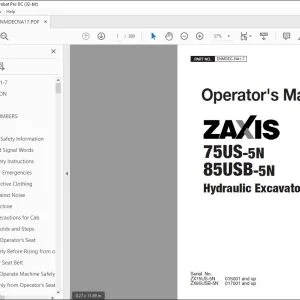 Hitachi ZAXIS 75US-5N 85USB-5N Excavator Operator's Manual PDF