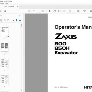 Hitachi ZAXIS 800 850H Excavator Operator's Manual - PDF DOWNLOAD