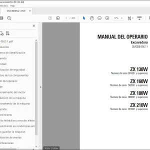 Hitachi ZX 130W ZX 160W ZX 180W ZX 210W MANUAL DEL OPERARIO PDF
