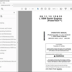 John Deere 0.9, 1.1, 1.2, 1.5 & 2.0 L OEM Diesel Engines Operator's Manual PDF