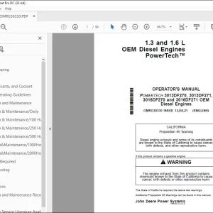 John Deere 1.3 & 1.6 L OEM Diesel Engines Operator's Manual PDF