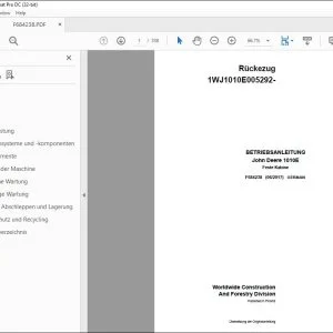 John Deere 1010E Feste Kabine Rückezug BETRIEBSANLEITUNG F684238 PDF