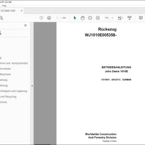 John Deere 1010E Rückezug BETRIEBSANLEITUNG F074991 – PDF DOWNLOAD