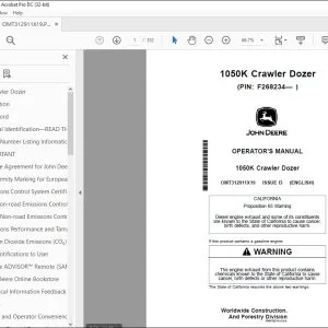 John Deere 1050K Crawler Dozer Operator's Manual OMT312911X19 PDF