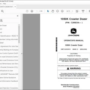 John Deere 1050K Crawler Dozer Operator's Manual OMT312939X19 PDF