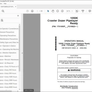 Operator Manual for John Deere 950K Crawler Dozer OMT369304X19 PDF