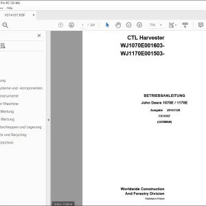 John Deere 1070E / 1170E CTL Harvester BETRIEBSANLEITUNG F074167 PDF
