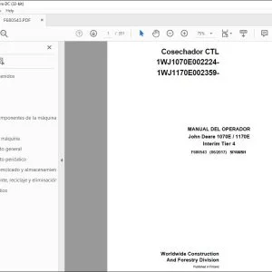 John Deere 1070E  1170E Interim Tier 4 MANUAL DEL OPERADOR F680543 PDF