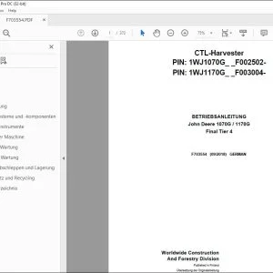 John Deere 1070G / 1170G Final Tier 4 BETRIEBSANLEITUNG F703554 PDF