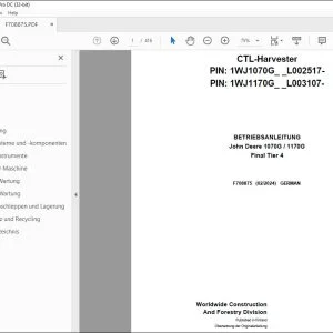 John Deere 1070G / 1170G Final Tier 4 BETRIEBSANLEITUNG F708875 PDF