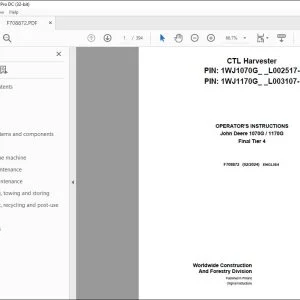 John Deere 1070G / 1170G Final Tier 4 Operator's Manual F708872 PDF