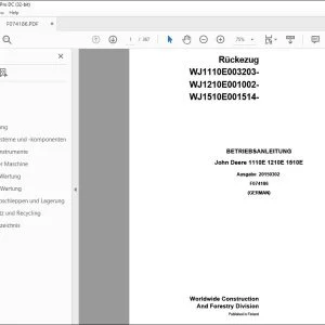 John Deere 1110E 1210E 1510E Rückezug BETRIEBSANLEITUNG F074186 PDF