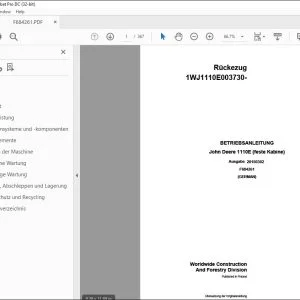 John Deere 1110E (feste Kabine) Rückezug BETRIEBSANLEITUNG F684261 PDF