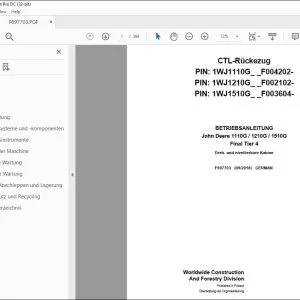 John Deere 1110G / 1210G / 1510G Final Tier 4 BETRIEBSANLEITUNG F697703 PDF
