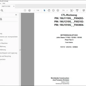 John Deere 1110G / 1210G / 1510G Final Tier 4 BETRIEBSANLEITUNG PDF