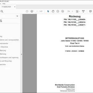 John Deere 1110G / 1210G / 1510G Final Tier 4 BETRIEBSANLEITUNG F708950 PDF