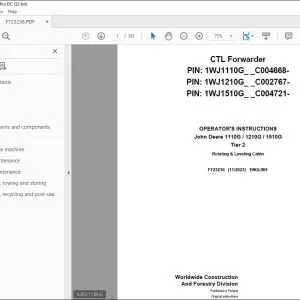 John Deere 1110G / 1210G / 1510G Tier 2 Operator's Manual F723236 PDF