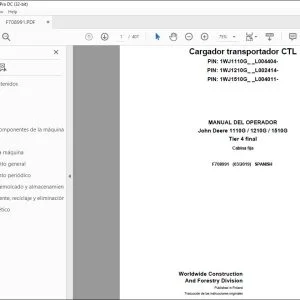 John Deere 1110G / 1210G / 1510G Tier 4 final MANUAL DEL OPERADOR F708991 PDF