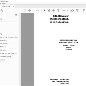 John Deere 1270E / 1470E CTL Harvester BETRIEBSANLEITUNG F074148 PDF