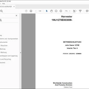 John Deere 1270E Interim Tier 4 Harvester BETRIEBSANLEITUNG F674314 PDF