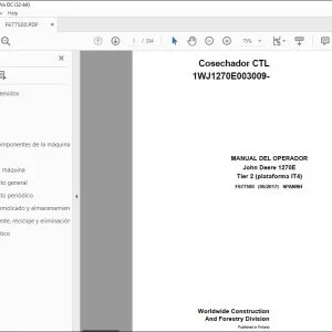 John Deere 1270E Tier 2 (plataforma IT4) MANUAL DEL OPERADOR F677500 PDF