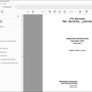 John Deere 1270G Final Tier 4 Harvester Operator's Manual F718808 PDF