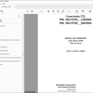 John Deere 1270G Tier 3 y Tier 2 MANUAL DEL OPERADOR F691061 PDF