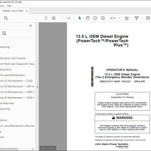 John Deere 13.5 L OEM Diesel Engine Operator's Manual PDF