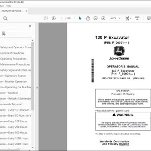 John Deere 130 P Excavator Operator's Manual OMT473387X019 PDF