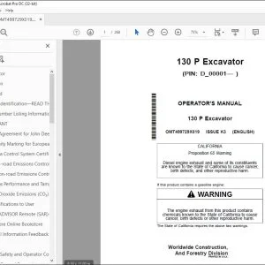 John Deere 130 P Excavator Operator's Manual OMT499729X019 PDF