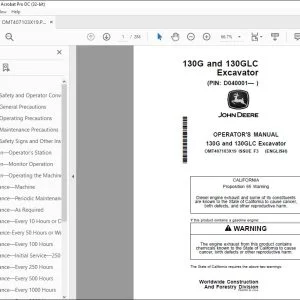 John Deere 130G & 130GLC Excavator Operator's Manual OMT407103X19 PDF