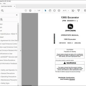 John Deere 130G Excavator Operator's Manual OMT306199 - PDF DOWNLOAD