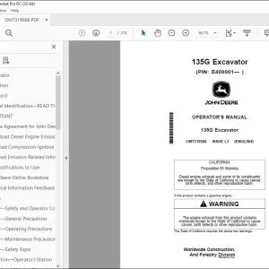 John Deere 135G Excavator Operator's Manual OMT319586 - PDF DOWNLOAD